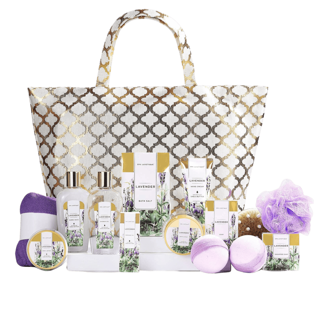 Gift Baskets for Women Spa Gifts for Women 15pcs Lavender Home Spa Kit for Women Gifts Spa Luxetique Bath and Body Gift Sets Tote Bag Gifts for Women Birthday Gifts for Her Mothers Day Gifts for Mom